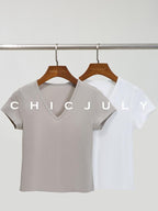 chicjuly Silky Sheen Breathable Round And V-neck Women's Cotton Short Sleeve T-shirts