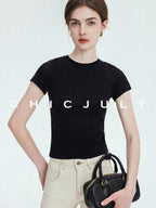 chicjuly Silky Sheen Breathable Round And V-neck Women's Cotton Short Sleeve T-shirts