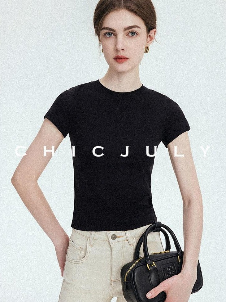 chicjuly Silky Sheen Breathable Round And V-neck Women's Cotton Short Sleeve T-shirts