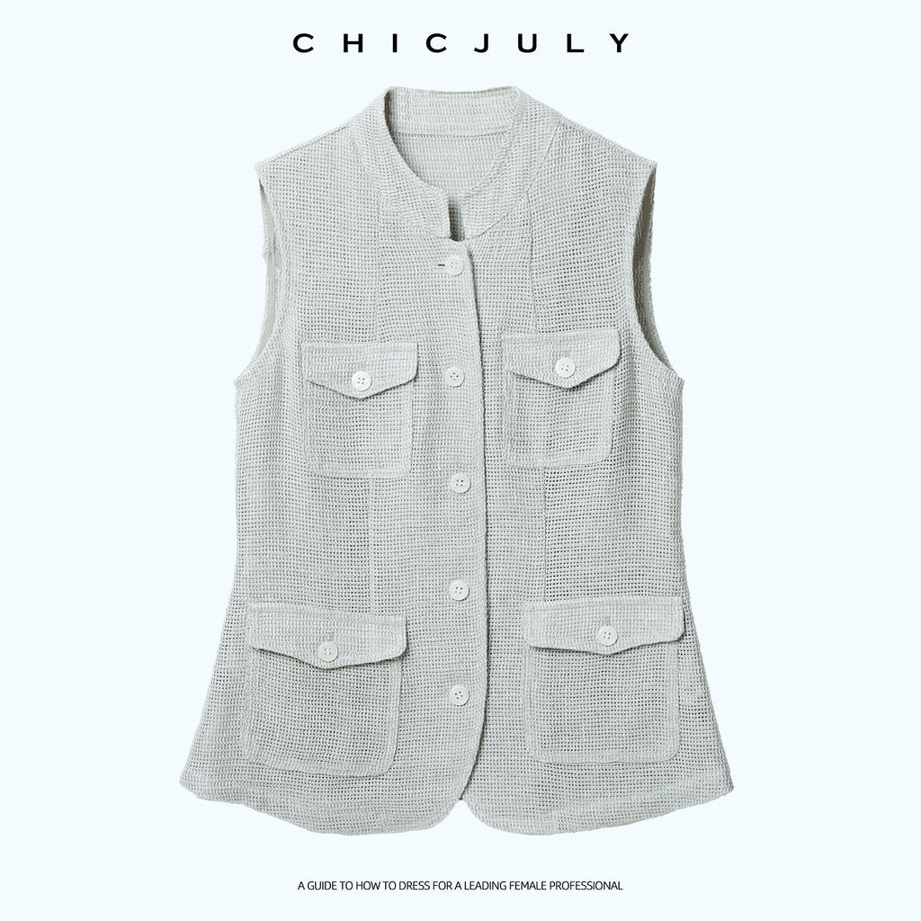 chicjuly Silver Glitter T Pocket Minimalist Women's Linen High Waist Top & Skirt Sets 1034164864509