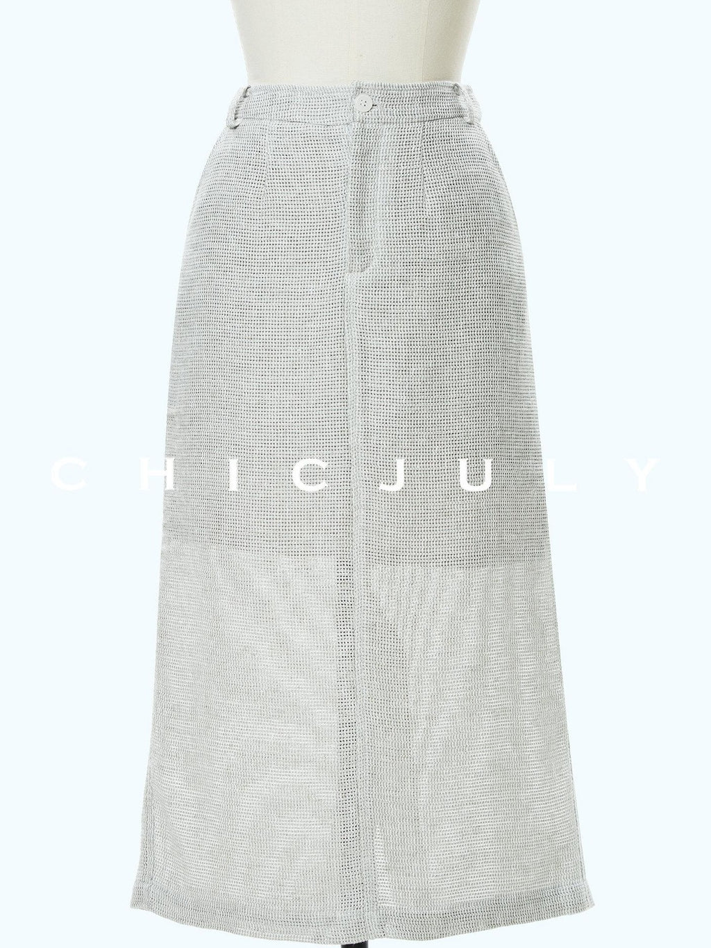 chicjuly Silver Glitter T Pocket Minimalist Women's Linen High Waist Top & Skirt Sets