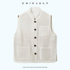 chicjuly Silver Shimmer Minimalist Stand Collar Vest Women's Linen Top & Shorts Sets 1048714853588
