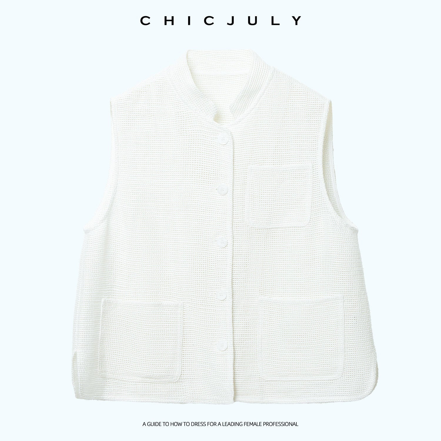 chicjuly Silver Shimmer Minimalist Stand Collar Vest Women's Linen Top & Shorts Sets 1048714853588