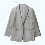 chicjuly Silver Shimmer Woven Air Washed Three Piece Women's Linen Pant Suits 1032814373396