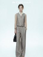 chicjuly Silver Shimmer Woven Air Washed Three Piece Women's Linen Pant Suits