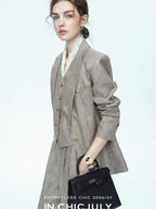 chicjuly Silver Shimmer Woven Air Washed Three Piece Women's Linen Pant Suits