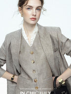 chicjuly Silver Shimmer Woven Air Washed Three Piece Women's Linen Pant Suits