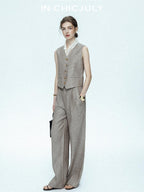 chicjuly Silver Shimmer Woven Air Washed Three Piece Women's Linen Pant Suits