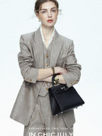 chicjuly Silver Shimmer Woven Air Washed Three Piece Women's Linen Pant Suits