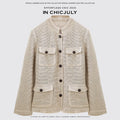 chicjuly Silver Yarn Minimal Multi Pocket Stand Collar Women's Linen Lightweight Jackets 964411392918