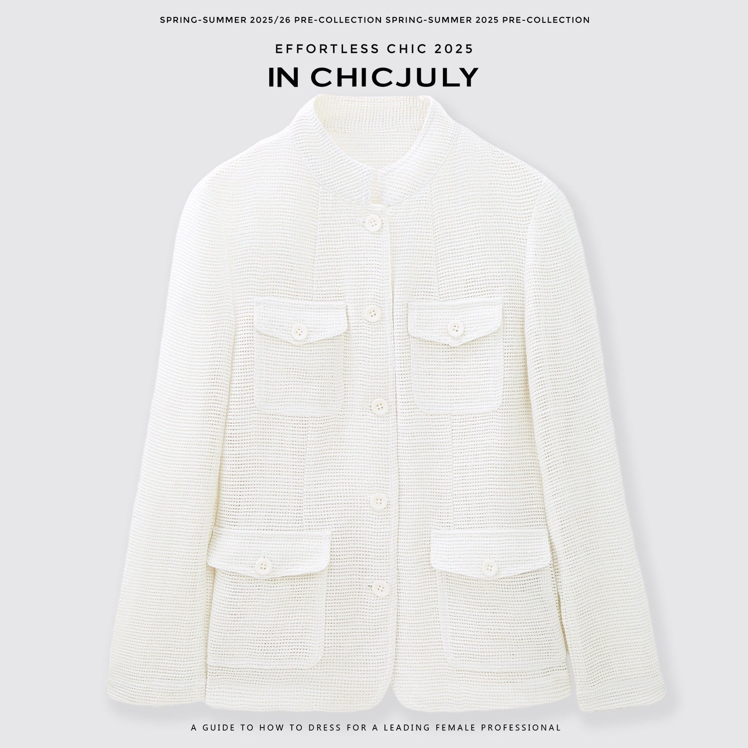 chicjuly Silver Yarn Minimal Multi Pocket Stand Collar Women's Linen Lightweight Jackets 964411392918