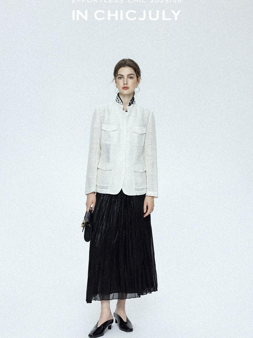 chicjuly Silver Yarn Minimal Multi Pocket Stand Collar Women's Linen Lightweight Jackets
