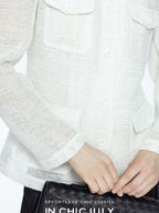 chicjuly Silver Yarn Minimal Multi Pocket Stand Collar Women's Linen Lightweight Jackets