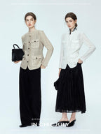 chicjuly Silver Yarn Minimal Multi Pocket Stand Collar Women's Linen Lightweight Jackets
