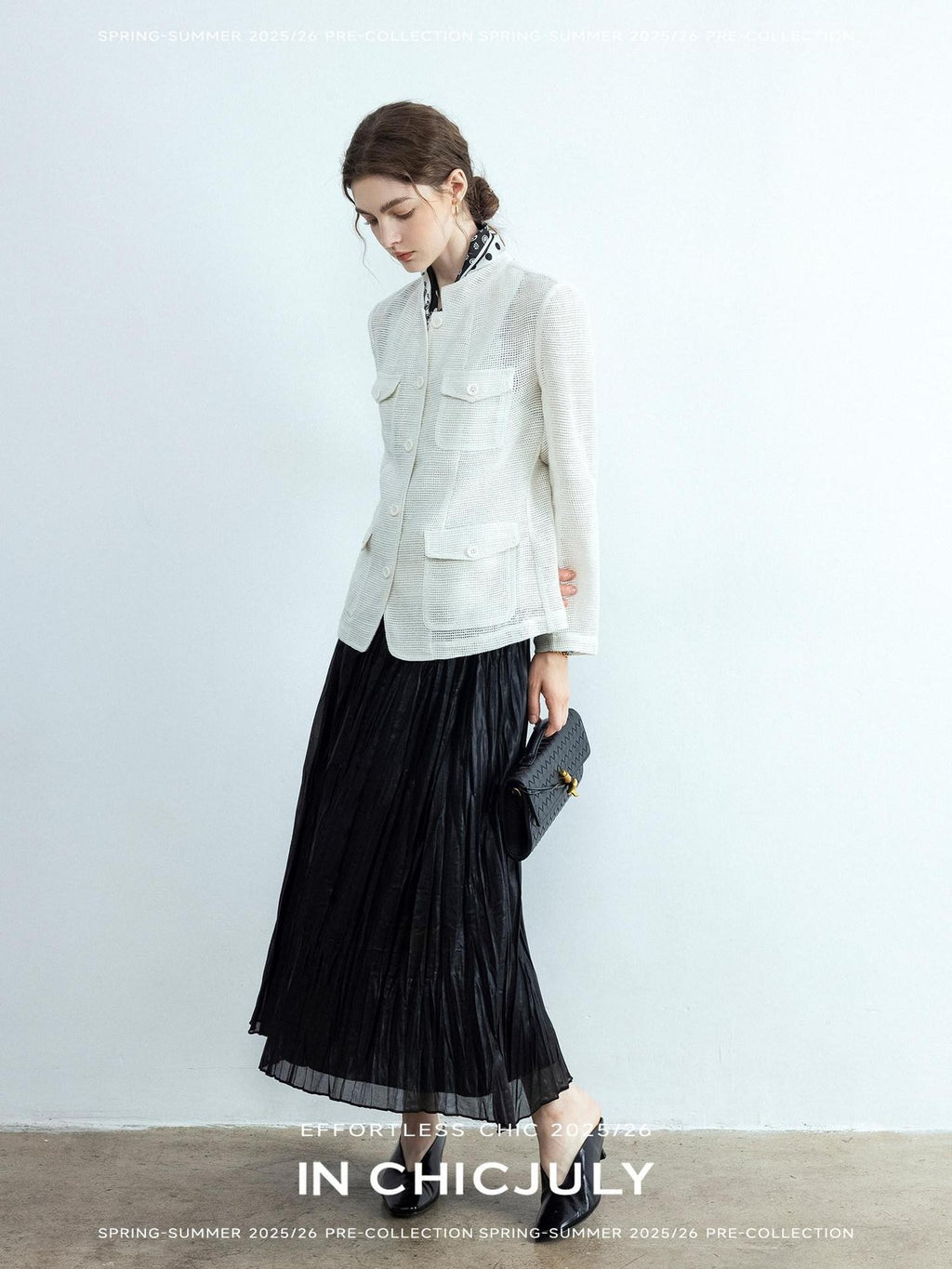 chicjuly Silver Yarn Minimal Multi Pocket Stand Collar Women's Linen Lightweight Jackets