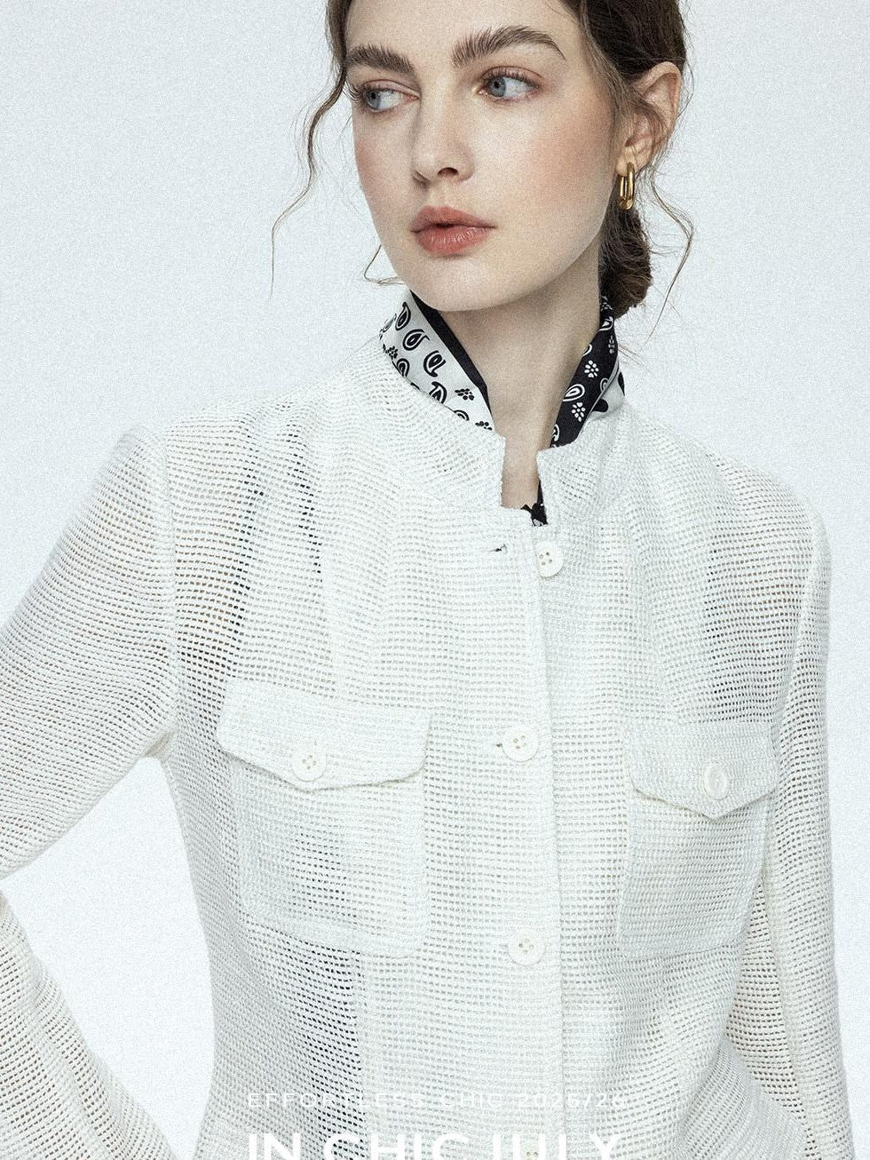 chicjuly Silver Yarn Minimal Multi Pocket Stand Collar Women's Linen Lightweight Jackets