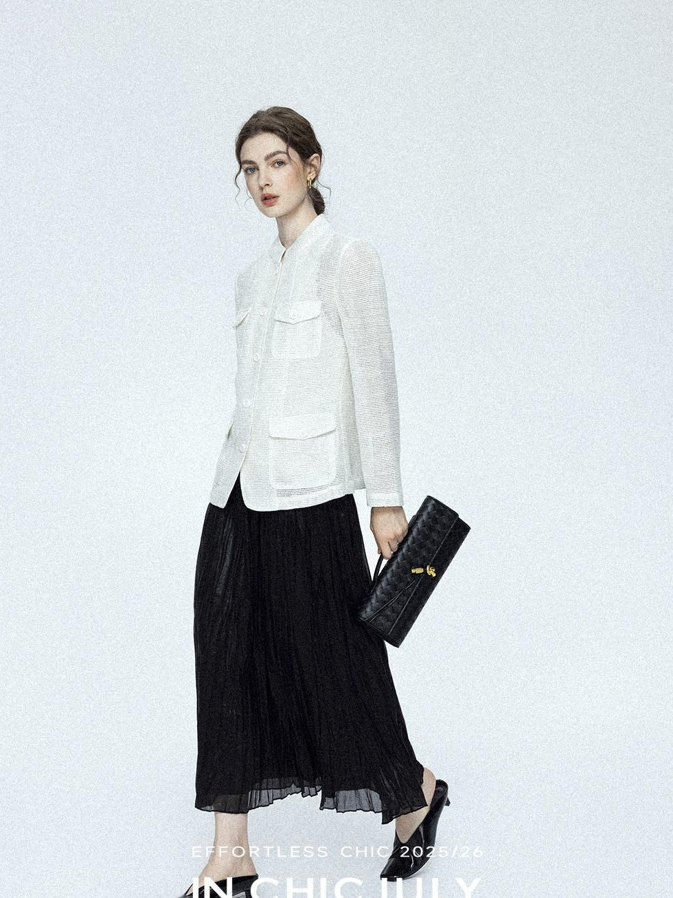 chicjuly Silver Yarn Minimal Multi Pocket Stand Collar Women's Linen Lightweight Jackets