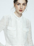 chicjuly Silver Yarn Minimal Multi Pocket Stand Collar Women's Linen Lightweight Jackets