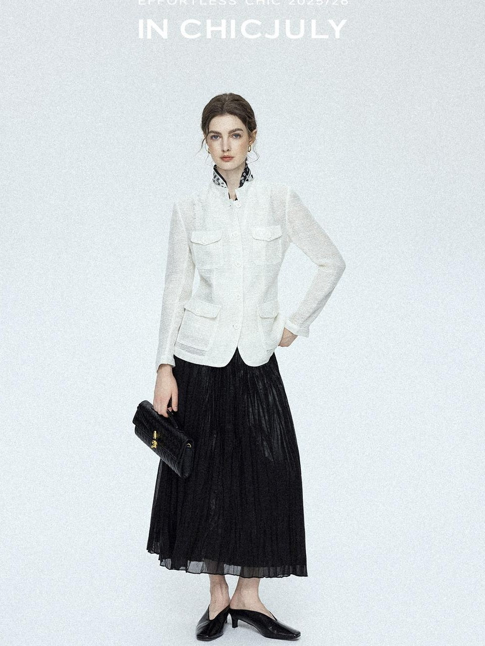 chicjuly Silver Yarn Minimal Multi Pocket Stand Collar Women's Linen Lightweight Jackets
