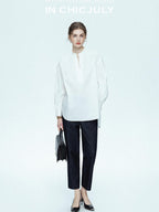 chicjuly Sleek V-neck Minimalist Workwear Women's Pure Cotton Loose Fit Shirts