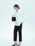 chicjuly Sleek V-neck Minimalist Workwear Women's Pure Cotton Loose Fit Shirts
