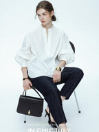 chicjuly Sleek V-neck Minimalist Workwear Women's Pure Cotton Loose Fit Shirts