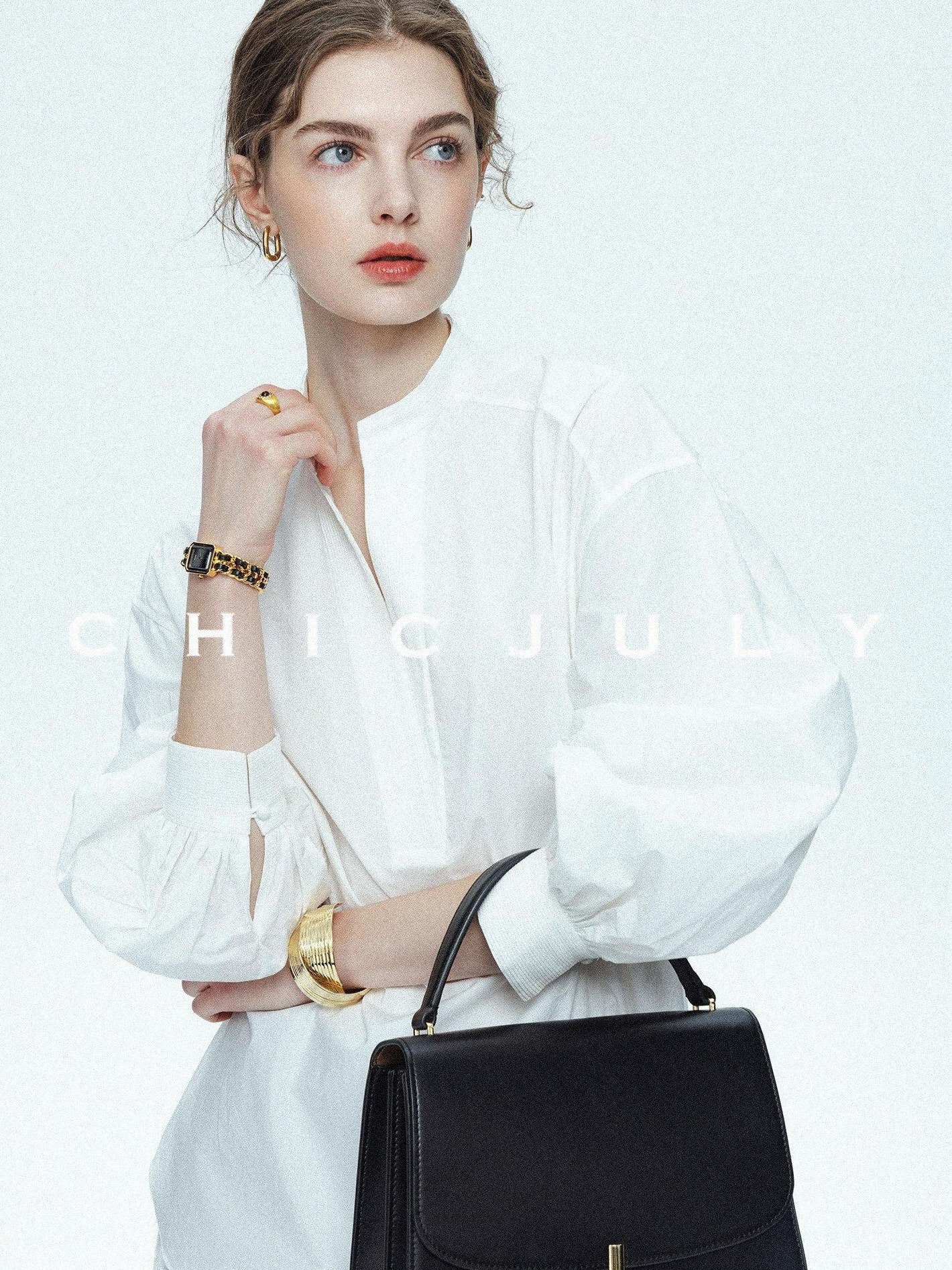 chicjuly Sleek V-neck Minimalist Workwear Women's Pure Cotton Loose Fit Shirts