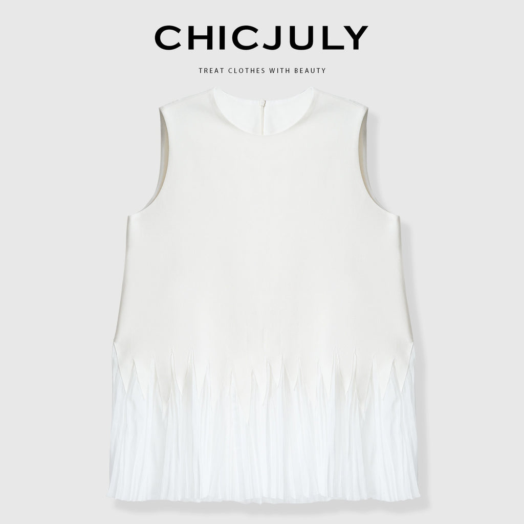 chicjuly Sleeveless Round Neck Loose Minimalist Women's Acetate Chiffon Blouses 792319775508
