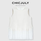 chicjuly Sleeveless Round Neck Loose Minimalist Women's Acetate Chiffon Blouses 792319775508
