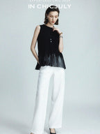 chicjuly Sleeveless Round Neck Loose Minimalist Women's Acetate Chiffon Blouses