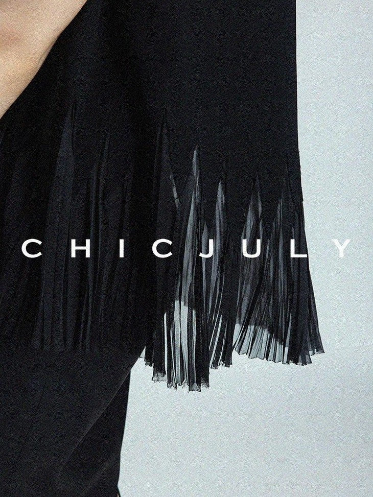 chicjuly Sleeveless Round Neck Loose Minimalist Women's Acetate Chiffon Blouses