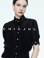 chicjuly Slimming Solid 3d Cutout Women's Mulberry Silk Short Sleeve T-shirts