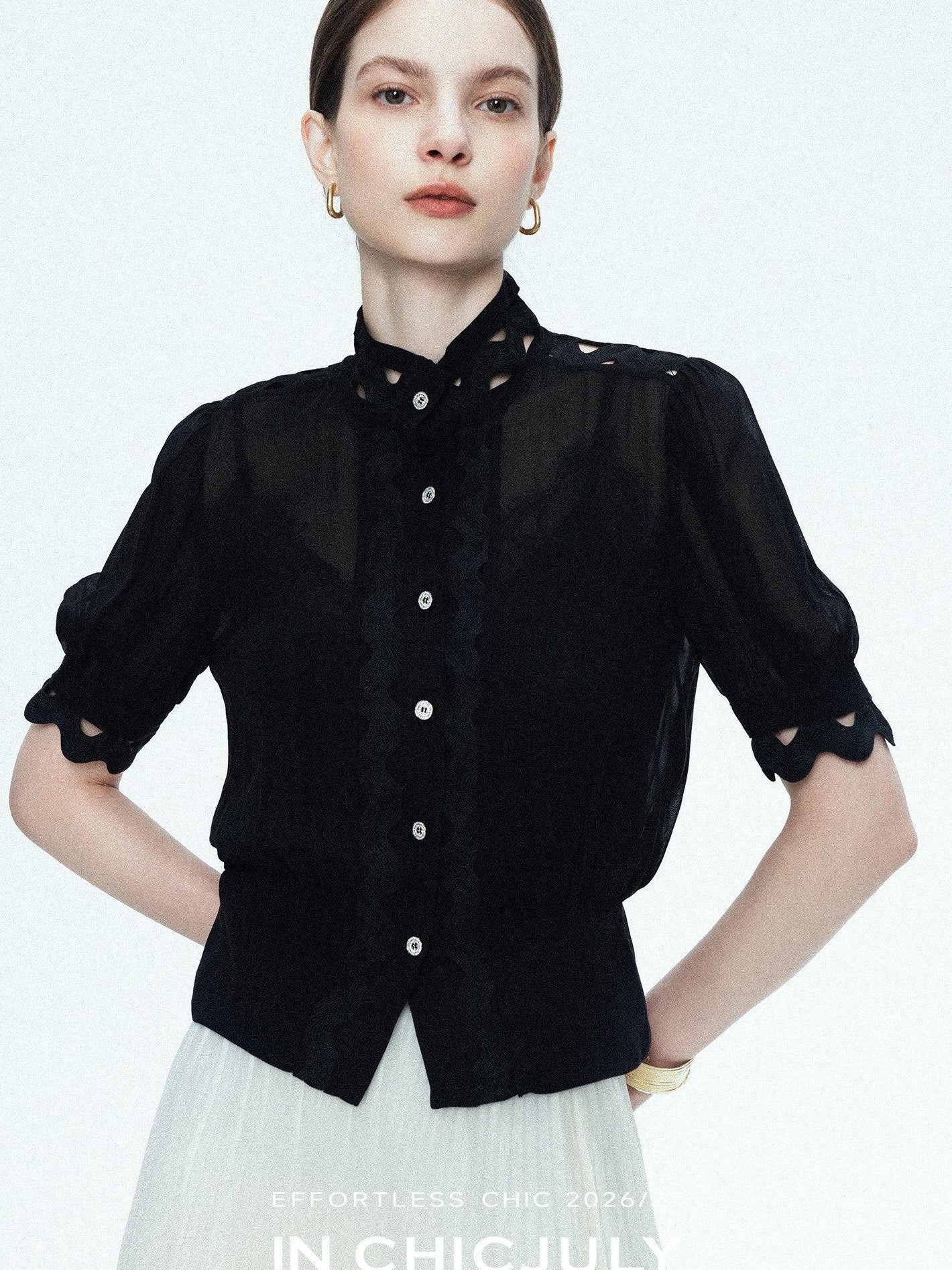 chicjuly Slimming Solid 3d Cutout Women's Mulberry Silk Short Sleeve T-shirts
