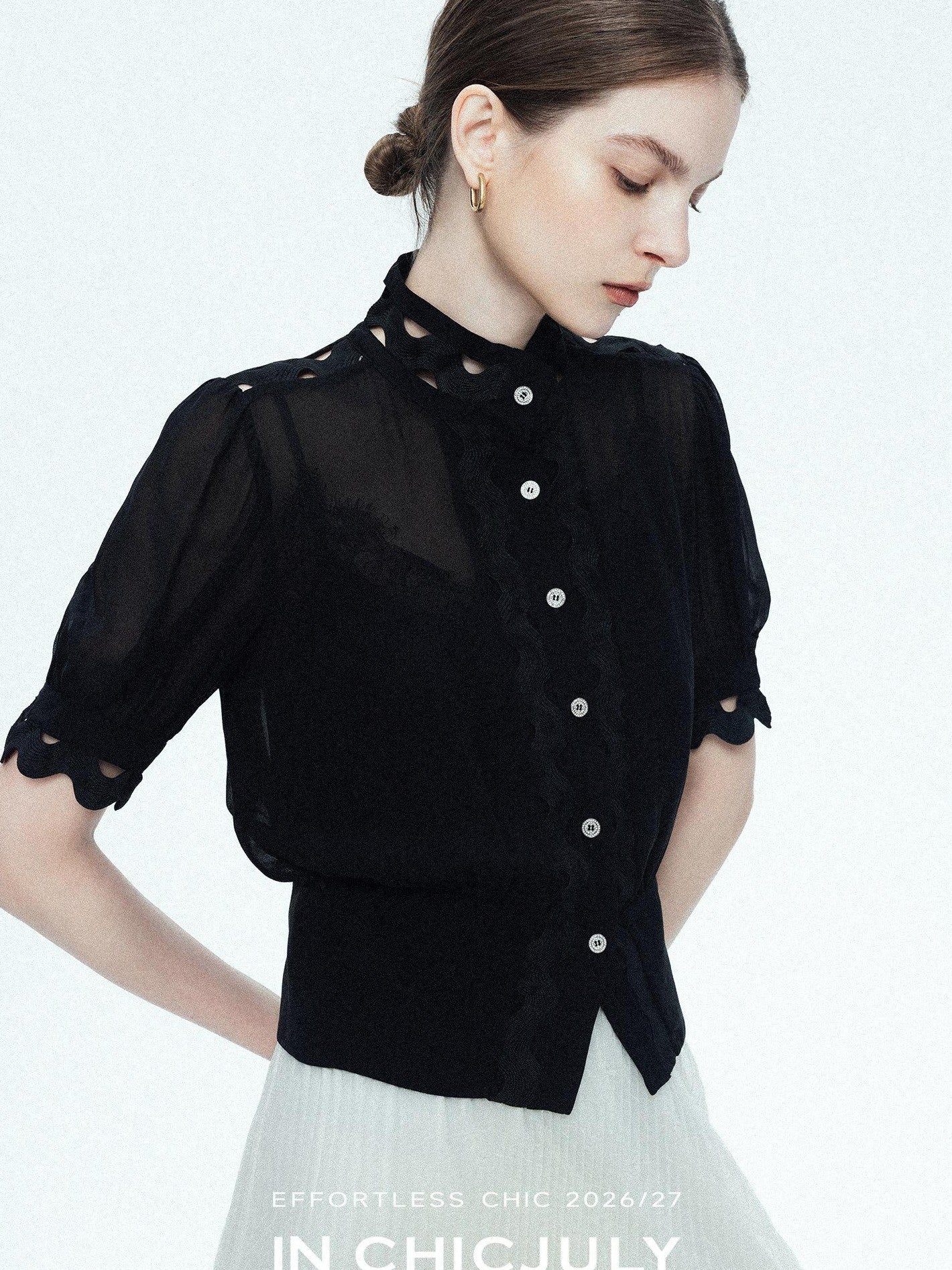chicjuly Slimming Solid 3d Cutout Women's Mulberry Silk Short Sleeve T-shirts