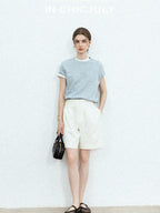 chicjuly Slub Knit Breathable Uv Protection Women's Hemp Cotton Short Sleeve T-shirts