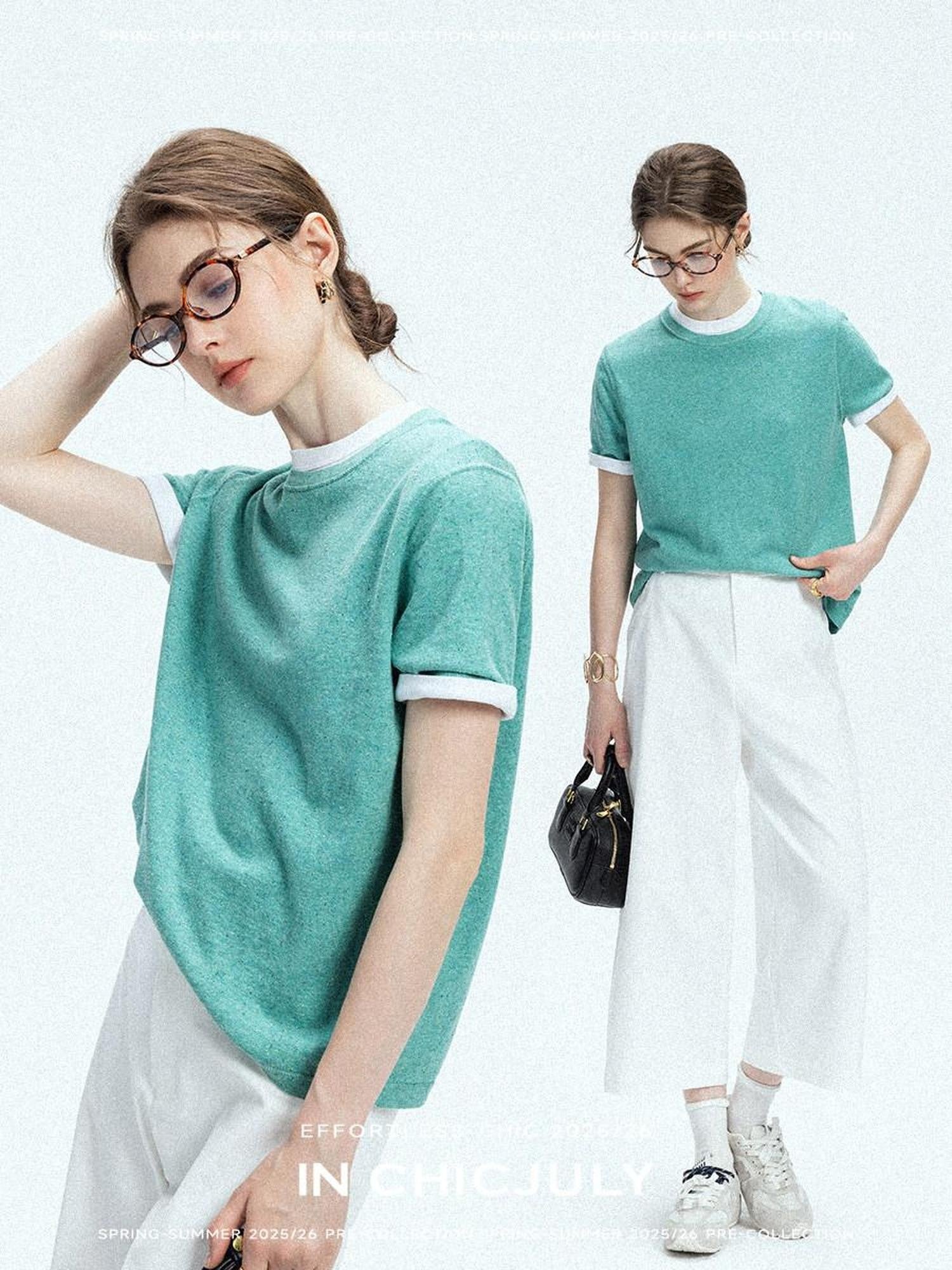 chicjuly Slub Knit Breathable Uv Protection Women's Hemp Cotton Short Sleeve T-shirts