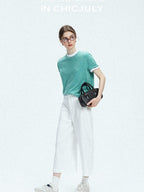 chicjuly Slub Knit Breathable Uv Protection Women's Hemp Cotton Short Sleeve T-shirts