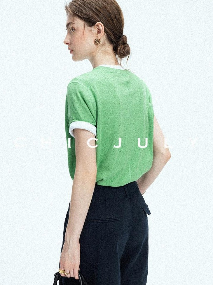 chicjuly Slub Knit Breathable Uv Protection Women's Hemp Cotton Short Sleeve T-shirts