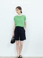 chicjuly Slub Knit Breathable Uv Protection Women's Hemp Cotton Short Sleeve T-shirts