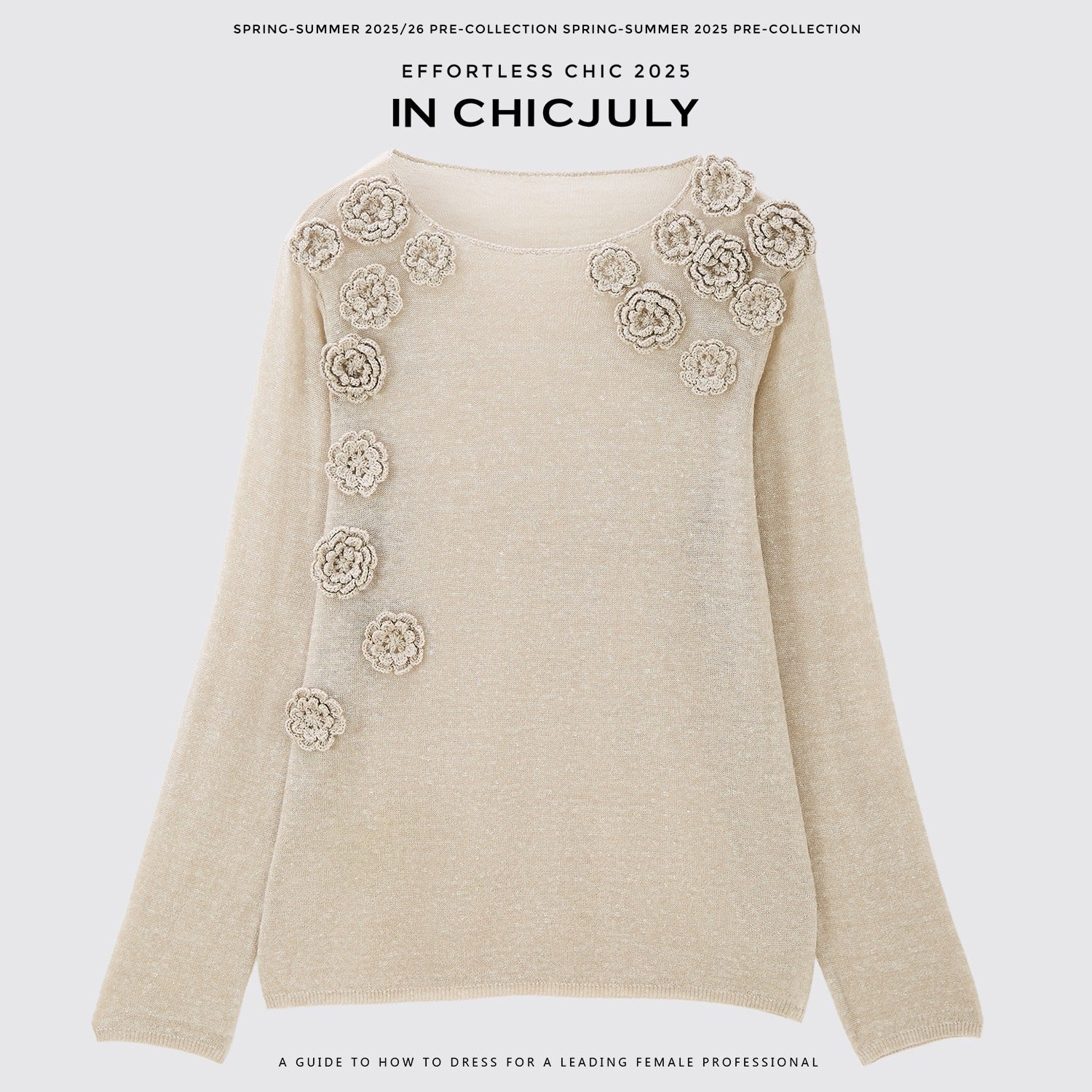 chicjuly Soft Mist Layered Bud Embroidery Women's Wool Linen Long Sleeve T-shirts 963799817591
