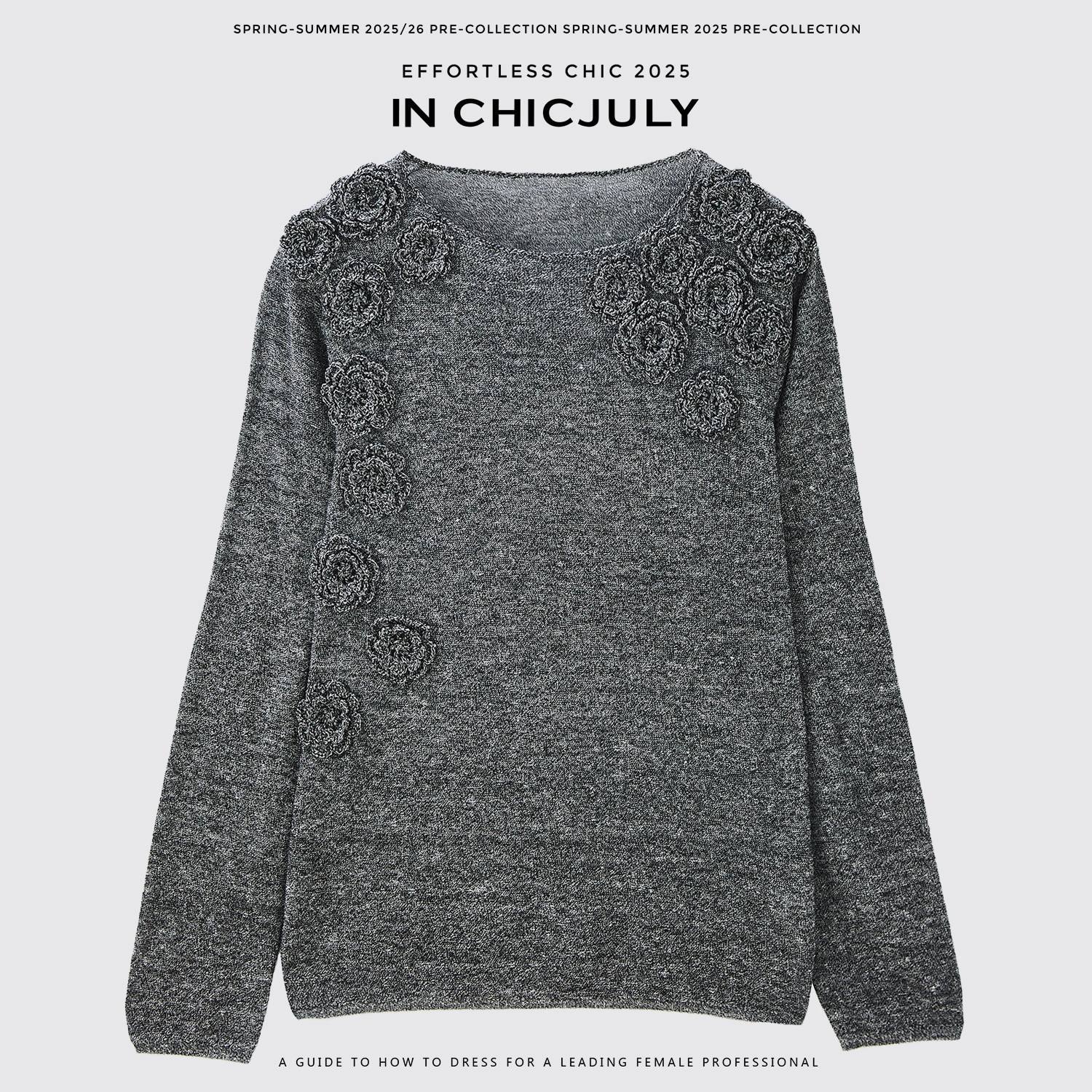 chicjuly Soft Mist Layered Bud Embroidery Women's Wool Linen Long Sleeve T-shirts 963799817591