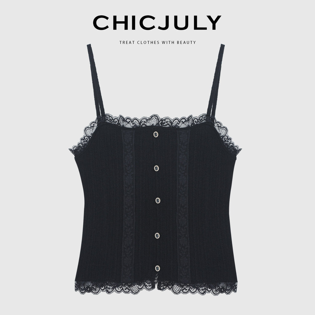 chicjuly Solid Color Lace Patchwork Special Craft Women's Pure Wool Tank Tops 907680395257
