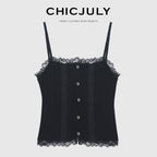 chicjuly Solid Color Lace Patchwork Special Craft Women's Pure Wool Tank Tops 907680395257