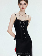 chicjuly Solid Color Lace Patchwork Special Craft Women's Pure Wool Tank Tops