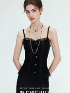 chicjuly Solid Color Lace Patchwork Special Craft Women's Pure Wool Tank Tops