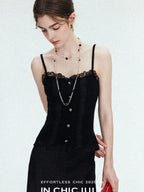 chicjuly Solid Color Lace Patchwork Special Craft Women's Pure Wool Tank Tops