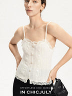 chicjuly Solid Color Lace Patchwork Special Craft Women's Pure Wool Tank Tops