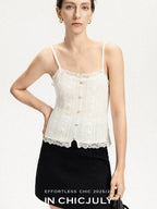 chicjuly Solid Color Lace Patchwork Special Craft Women's Pure Wool Tank Tops