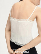 chicjuly Solid Color Lace Patchwork Special Craft Women's Pure Wool Tank Tops