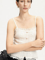 chicjuly Solid Color Lace Patchwork Special Craft Women's Pure Wool Tank Tops